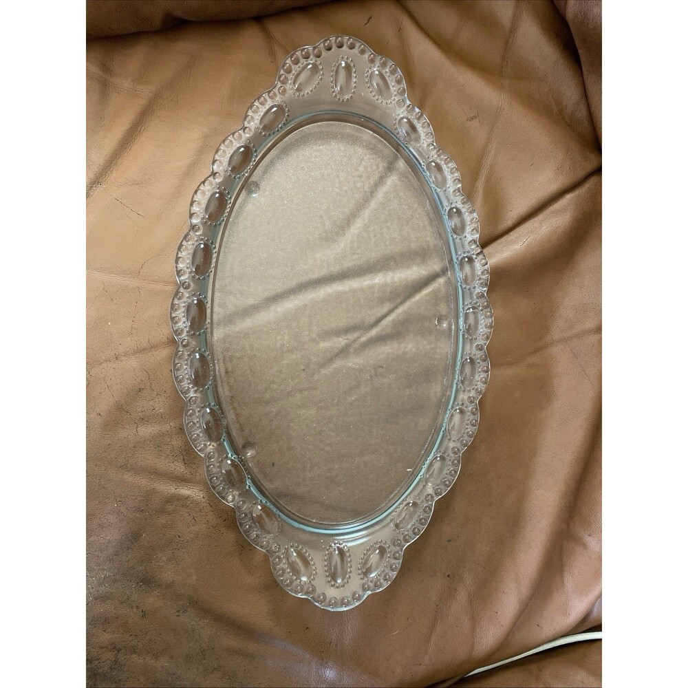 Vintage Ribbed Bubble 14.25” Glass Serving Tray Dresser Tray 💐